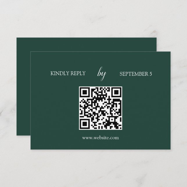 Minimalistische Emerald Green QR Code Wedding RSVP (Vorne/Hinten)