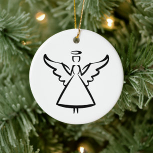 Minimalistische Engelsflügel & Heiligenschein Mo Keramik Ornament