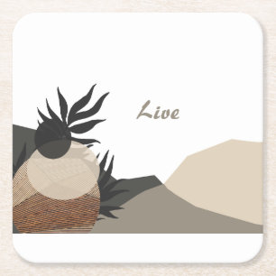 Minimalistische Erdtöne Boho "Live" Rechteckiger Pappuntersetzer