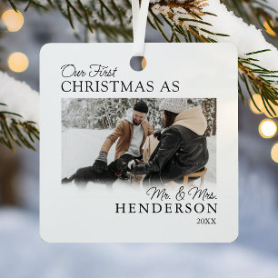 Minimalistische Erste Weihnachten Verheiratet Ornament Aus Metall