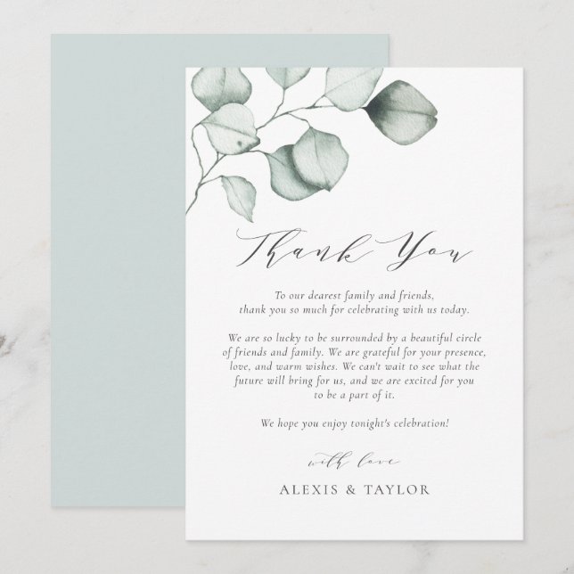 Minimalistische Eukalyptus-Blätter Hochzeiten Dankeskarte (Vorne/Hinten)