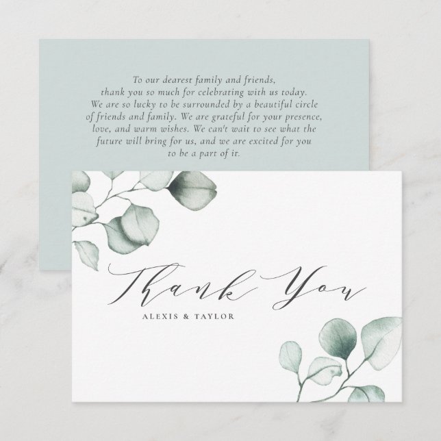 Minimalistische Eukalyptus-Blätter Hochzeiten Dankeskarte (Vorne/Hinten)