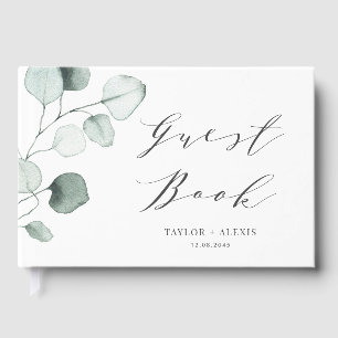 Minimalistische Eukalyptus-Blätter Hochzeiten Gästebuch