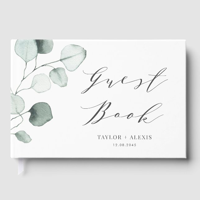 Minimalistische Eukalyptus-Blätter Hochzeiten Gästebuch (Vorderseite)