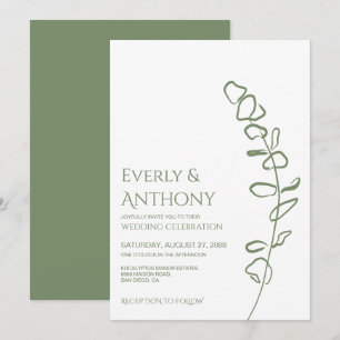 Minimalistische Eukalyptus Green Wedding Einladung