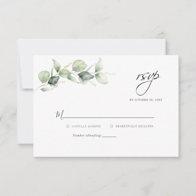 Minimalistische Eukalyptus Greenerage Foliage Wedd RSVP Karte (Vorderseite)