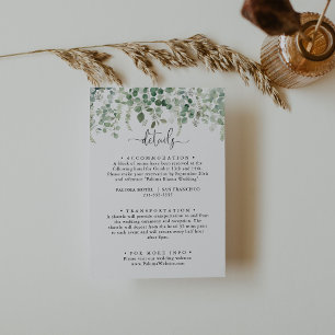 Minimalistische Eukalyptus-Hochzeitdetails Begleitkarte