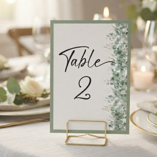 Minimalistische Eukalyptus-Hochzeitstisch-Nummer Einladung