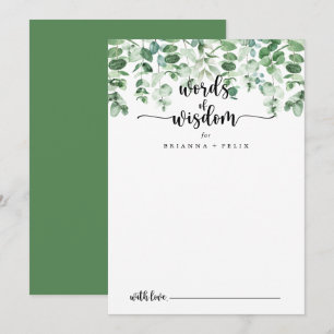 Minimalistische Eukalyptus-Hochzeitwörter der Weis Hinweiskarte
