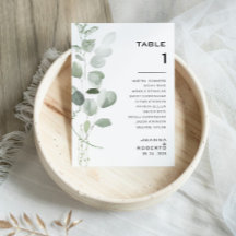 Minimalistische Eukalyptus-Tischnummer 1 Sitzkarte