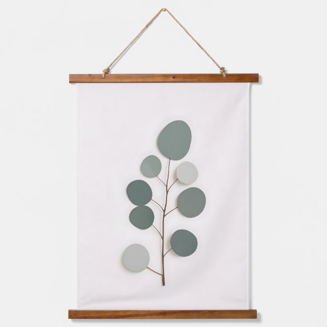 Minimalistische Eukalyptus Zweig Minimalistisches  Wandteppich Mit Holzrahmen (Vorderseite)