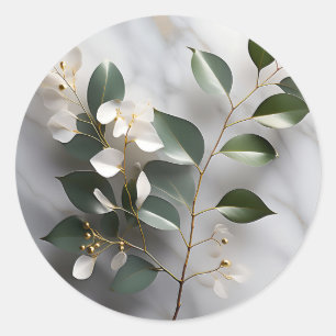 Minimalistische Eukalyptus-Zweigstelle auf Marmor Runder Aufkleber