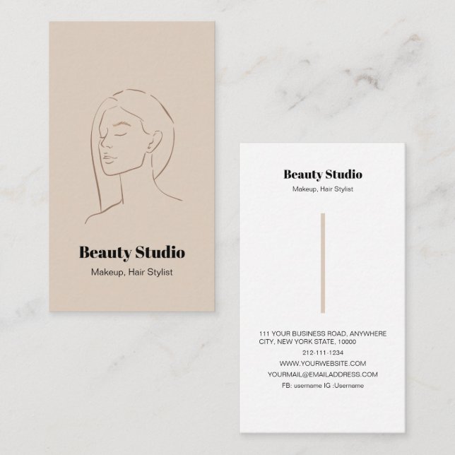 Minimalistische Face Logo Haare Schönheit Make-Neu Visitenkarte (Vorne/Hinten)
