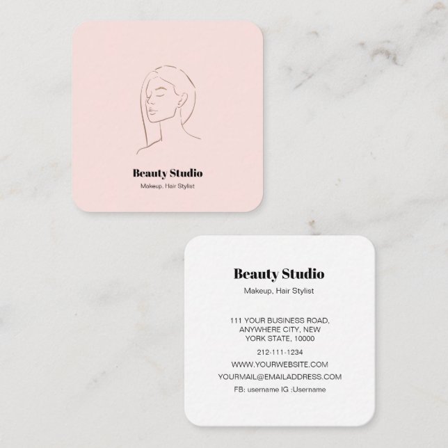 Minimalistische Face Logo Haare Schönheit Makeup P Quadratische Visitenkarte (Vorne/Hinten)