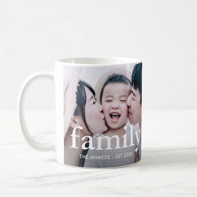 Minimalistische Familientypografie und Foto mit Na Kaffeetasse (Links)