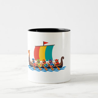 Minimalistische farbenfrohe Wikinger-Langboot-Rude Zweifarbige Tasse