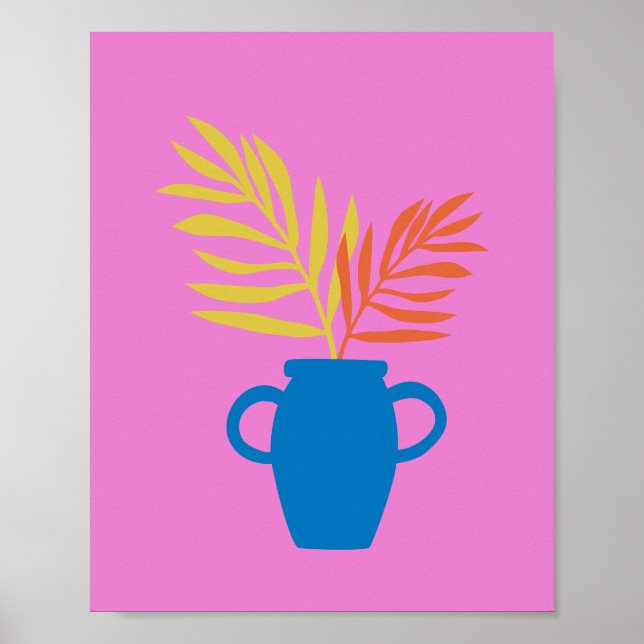 Minimalistische Farbige Pflanze Illustration in Ro Poster (Vorne)