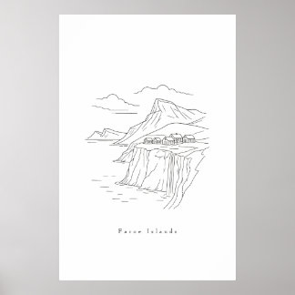 Minimalistische Faröer-Inseln Linienkunst Druck | Poster