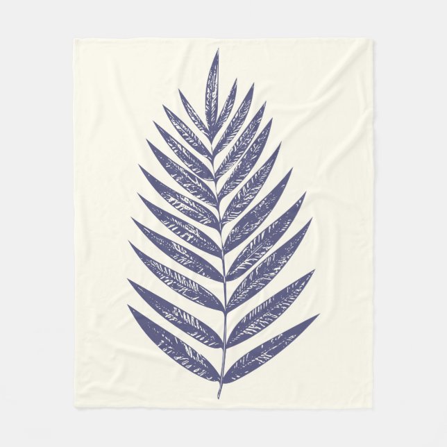 Minimalistische Fern Palm Blätter Navy Blue Nature Fleecedecke (Vorderseite)