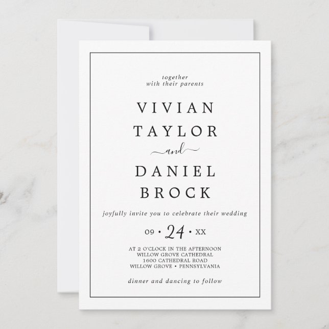 Minimalistische fette Namen Hochzeit Einladung (Vorderseite)