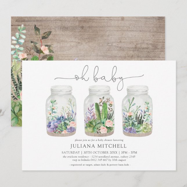 Minimalistische Fiesta Terrarium Kinderdusche Einladung (Vorne/Hinten)