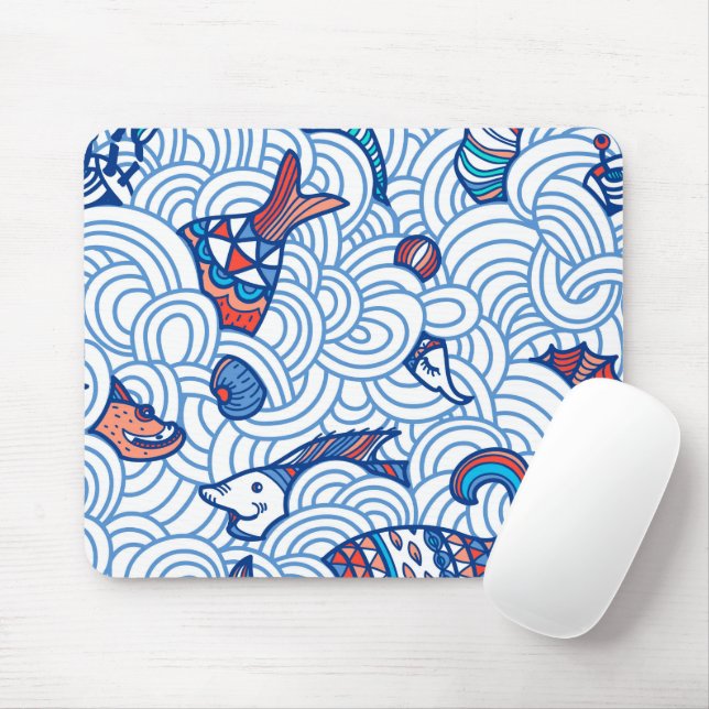 Minimalistische Fische und Wellen Mousepad (Mit Mouse)