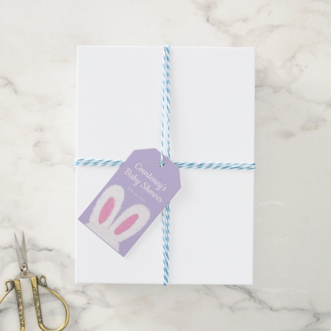 Minimalistische, flauschige Babydusche Geschenkanhänger (Mit Garn)