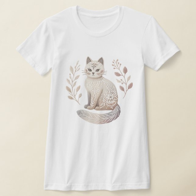 Minimalistische Flora Feline Art Boho Chic Cat T-Shirt (Ablage )