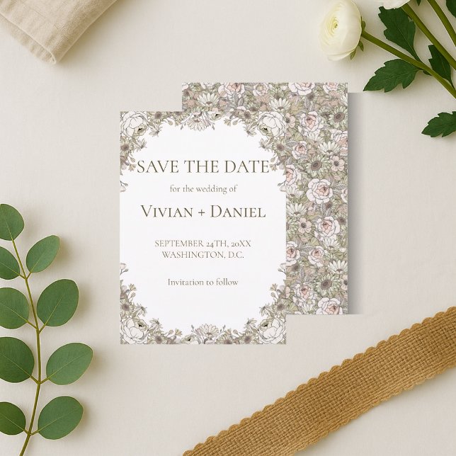Minimalistische floral Boho Save the Date Karte (Von Creator hochgeladen)