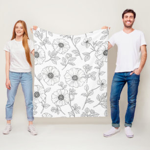 Minimalistische Floral-Linien nahtloses Muster (8) Fleecedecke