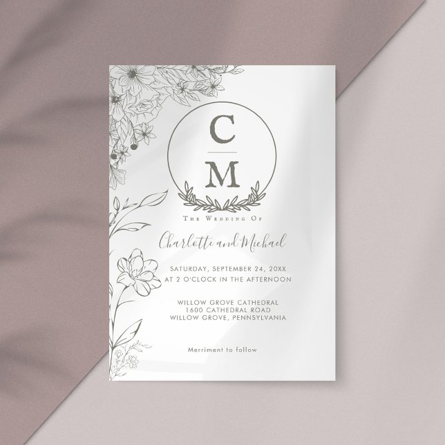 Minimalistische Floral Monogram Wedding Einladung (Von Creator hochgeladen)