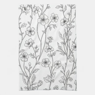 Minimalistische Floral nahtlose Linienmuster (7) Geschirrtuch