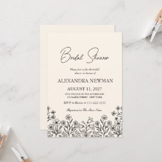 Minimalistische florale Elfenbein-Hochzeitseinladu Einladung