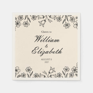 Minimalistische florale elfenbeinfarbene Hochzeits Serviette
