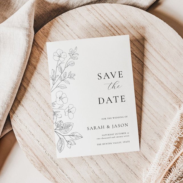 Minimalistische florale flache Save The Date Karte (Von Creator hochgeladen)