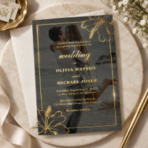 Minimalistische florale goldene Hochzeitspaar-Foto