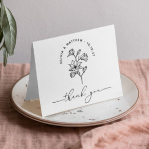Minimalistische Florale Hochzeit Schwarz & Weiß Dankeskarte