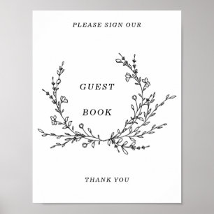 Minimalistische Florale Linienkunst Gästebuch-Sign Poster