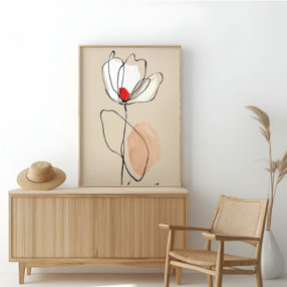 Minimalistische Florale Linienkunst Neutrale Abstr Leinwanddruck