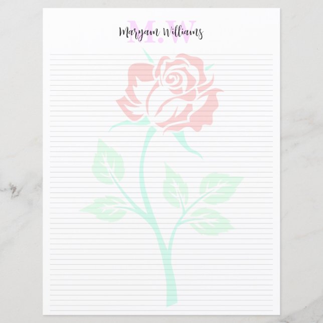 Minimalistische Florale Monogramm-Name-Korresponde (Vorderseite)