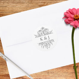 Minimalistische florale Monogramm Runder Aufkleber