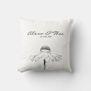 Minimalistische florale schwarze weiße Hochzeit in Kissen