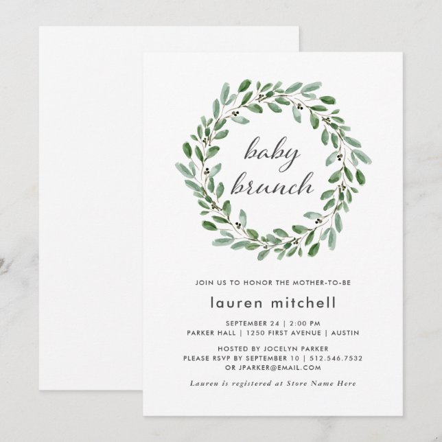 Minimalistische Foliage| Baby Brunch Einladung (Vorne/Hinten)