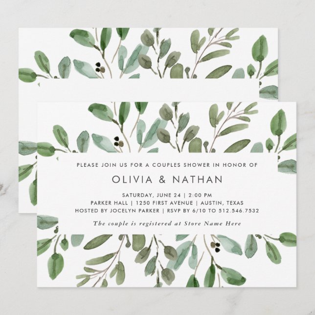 Minimalistische Foliage| Dusche für Paare Einladung (Vorne/Hinten)