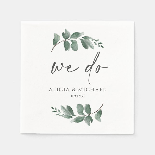 Minimalistische Foliage Handwriting Wedding Serviette (Vorderseite)