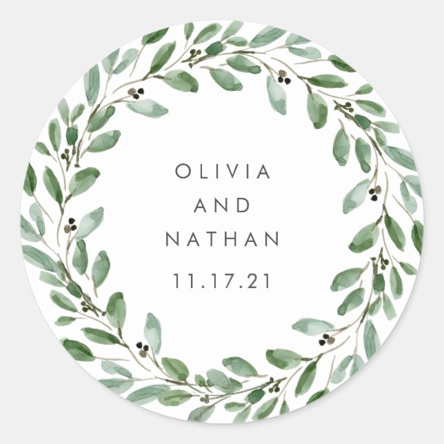 Minimalistische Foliage | Hochzeit Runder Aufkleber (Vorderseite)