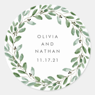 Minimalistische Foliage Hochzeit Runder Aufkleber
