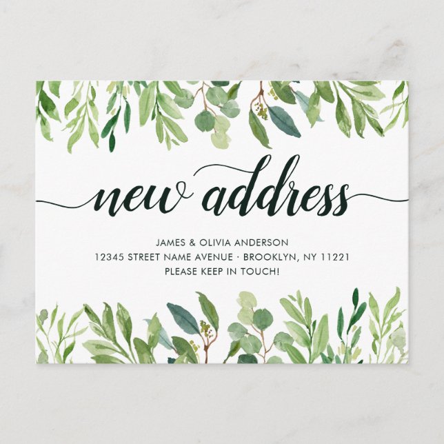 Minimalistische Foliage Neue Zuhause-Adressdaten B Ankündigungspostkarte (Vorderseite)