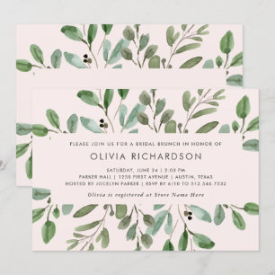 Minimalistische Foliage Rosa   Bridal Brunch Einladung