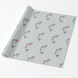 Minimalistische Folk-Art-Lachs-Angel-Verpackungspa Geschenkpapier
